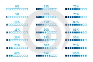 Percentage vector infographic icons isolated. 5 10 15 20 25 30 35 40 45 50 55 60 65 70 75 80 85 90 95 100 0 percent square charts photo