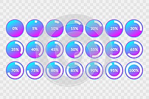 Percentage vector infographic icons set. 5 10 15 20 25 30 35 40 45 50 55 60 65 70 75 80 85 90 95 100 percent charts photo