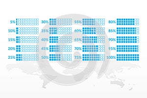 Percentage vector infographic icons set. 5 10 15 20 25 30 35 40 45 50 55 60 65 70 75 80 85 90 95 100 percent charts photo