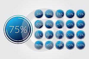 Percentage vector infographic icons set on transparent background. 5 to 100 percent isolated charts for business, web, download