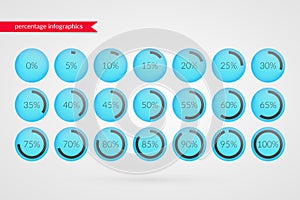 Percentage vector infographics. Isolated glossy circle icons. Illustration for business, web design