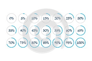 Percentage vector symbols. 5 10 15 20 25 30 35 40 45 50 55 60 65 70 75 80 85 90 95 100 0 percent pie charts set for web, download