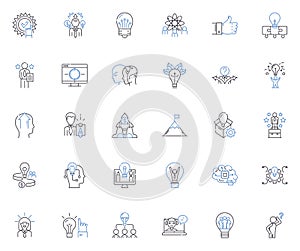 Perception formulation line icons collection. Interpretation, Perspective, Observation, Cognition, Inference, Analysis