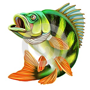 Perch Fish Illustration. Perch fishing. Isolated on white background. photo