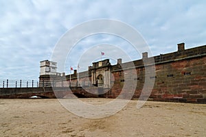 Perch fort on New Brighton beach Wirral in north west UK