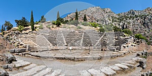 The ancient greek theater of Delphi in the archaeological site in Delphi, Fokida, Greece