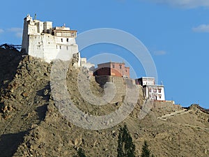 Perching Fort and Namgyal on the top of the mountains to Leh in Ladakh, India.