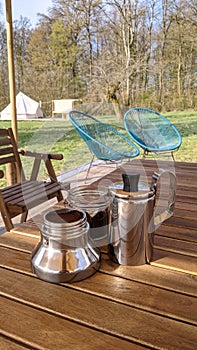 Italian perculator in an outdoor glamping setting