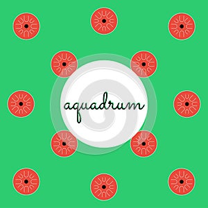 Percussion aquadrum on colored background with text