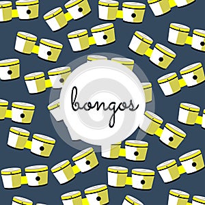 Percussion bongos on colored background with text