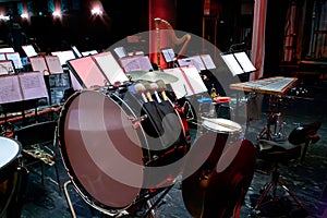percussion group on the stage of a symphony orchestra