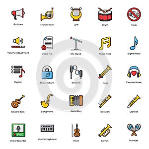 Percussion Instrument Flat Icons Pack