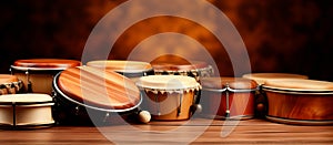 percussion instruments in wood background