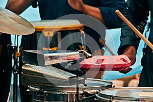 Hands and the percussion section at a symphonic concert