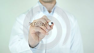 Perdida de Cabello, Hair Loss writing in Spanish on Glass