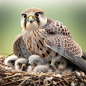 Peregrin falcon in the nest with babies photo