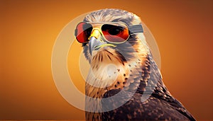 Peregrine Falcon (Falco peregrinus) in tactical sunglasses on white background the fastest animals in the world.