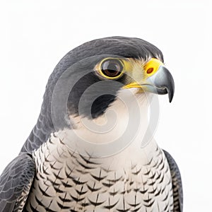 A Peregrine falcon isolated on a white background. Falco peregrinus.