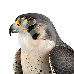 A Peregrine falcon on a white background. Falco peregrinus.