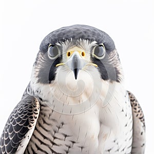 A Peregrine falcon on a white background. Falco peregrinus.