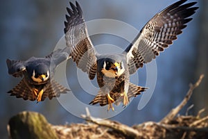 peregrine falcons sharp beak snapping at prey mid-flight