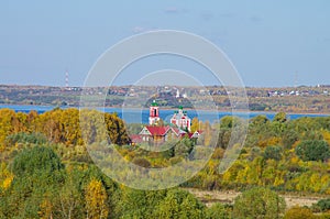 Pereyaslavl-Zalessky, Yaroslavl Oblast, Russia - October, 2021: Top view on the ancient town on the Bank of Plescheevo lake in