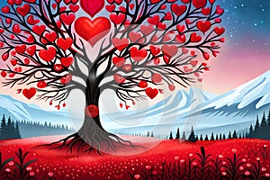 Colorful tree with love sign