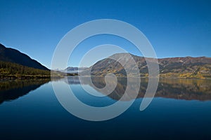 Perfect autumn lake reflection, Carcross, Yukon