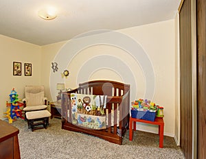 Perfect baby room with excellent wooden crib.