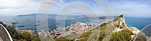 Perfect background panoramic view on top of the Rock of Gibraltar, the Atlantic Ocean, the Strait of Gibraltar and the city