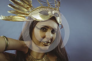 Perfect, Beautiful brunette with golden crown, made with feather