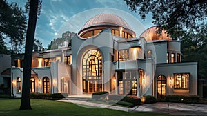 A perfect blend of oldworld elegance and modern style this Art Deco home boasts geometricshaped windows a copper dome photo