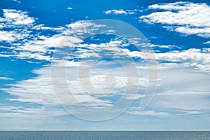 Perfect blue sky with clouds and water of the sea, Ocean and sky. Nature background of sea horizon and clouds photo