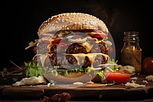 Perfect burgern with hamburger, cheese, tomatoes and salad