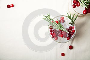 Perfect christmas cocktail: coconut margarita with cranberries and rosemary