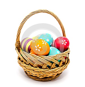 Perfect colorful handmade painted easter eggs in the basket isolated