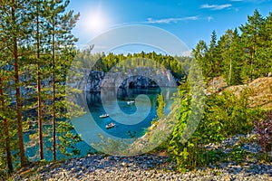 Perfect day in Marble Canyon in Karelia photo