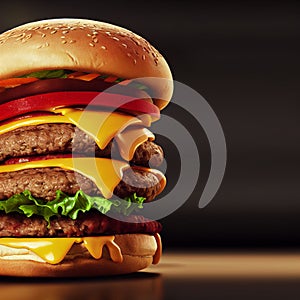 Perfect double hamburger, delicious fast food, tasty american eat, classic hamburger