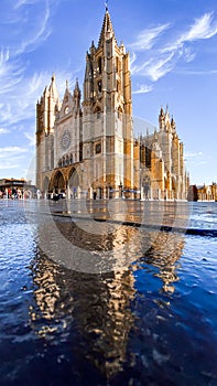 Perfect example of gothic arquitechture, LeonÃ¢â¬â¢s cathedral in Spain photo