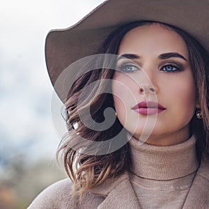 Perfect fashion model woman outdoors, female model face