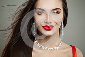 Perfect female face closeup. Glamorous brunette woman