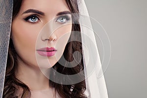 Perfect Fiancee Girl with Make up and White Veil