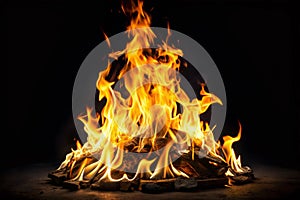 Perfect fire on black background. Burning flame or fire isolated on black background