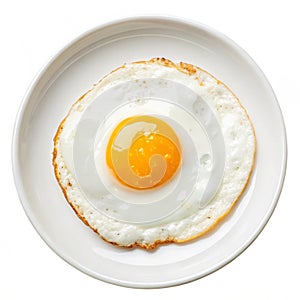 Perfect fried egg in white plate isolated on white background