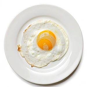 Perfect fried egg on a white plate isolated on white