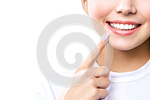 Perfect healthy teeth smile of a young woman. Teeth whitening. Dental clinic patient. Image symbolizes oral care