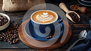 The Perfect Latte in Blue Cup.AI generated image
