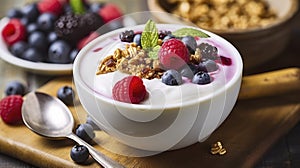 A Perfect Morning with Yogurt, Berries, Granola, and a Drizzle of Honey