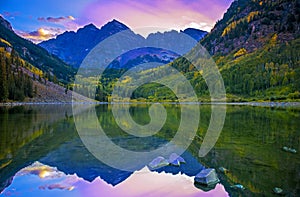 Perfect Mountain Reflection In Outdoor Lake Summer In The Maroon Bells