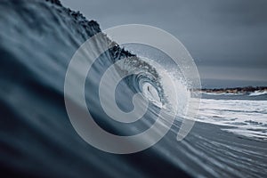 Perfect ocean waves with water cloudy dark sky